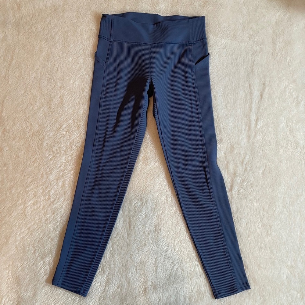 All in Motion Kids Blue Ribbed High Waisted Active Leggings with Pockets L 10/12